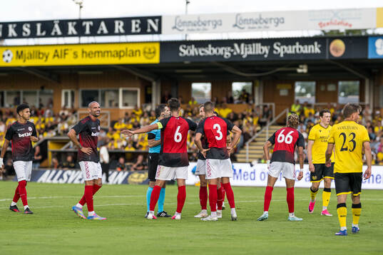 Players of Lincoln Red Imps reacts