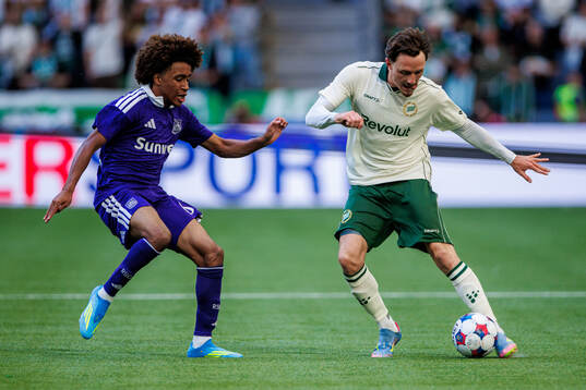 Joshua Nga Kana of Anderlecht and Noah Persson of Hammarby