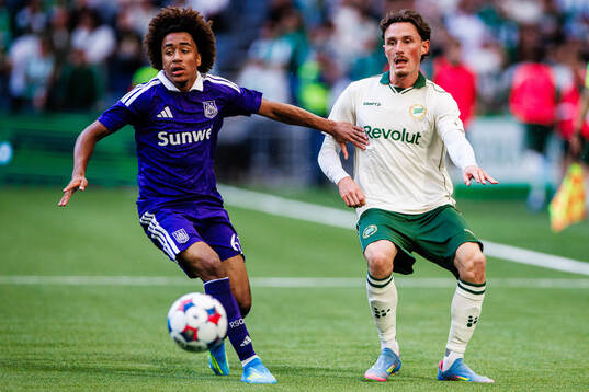 Joshua Nga Kana of Anderlecht and Noah Persson of Hammarby