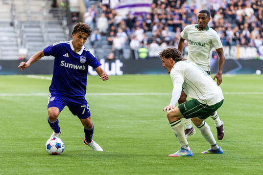 Ali Maamar of Anderlecht and Noah Persson of Hammarby