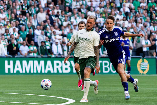 Victor Erik3sson of Hammarby and Danylo Sikan of Anderlecht