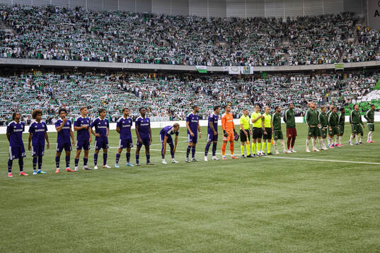 Players of Anderlecht and of Hammarby in a lineup