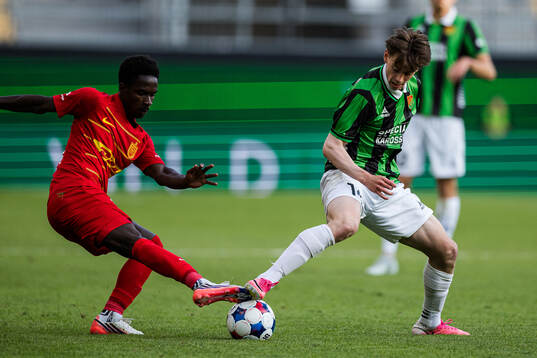 Prince Amoako of FC Nordsjälland and Simon Jørgensen of
