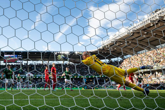 Matteo De Brienne of GAIS scores 1-0 past goalkeeper