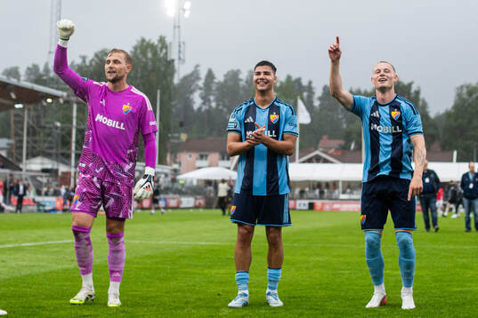Djurgårdens målvakt Jacob Rinne, Christos Almyras och