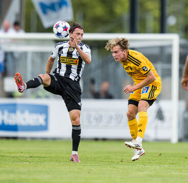 Landskronas Kevin Jensen och IFK Norrköpings Viggo Fälth