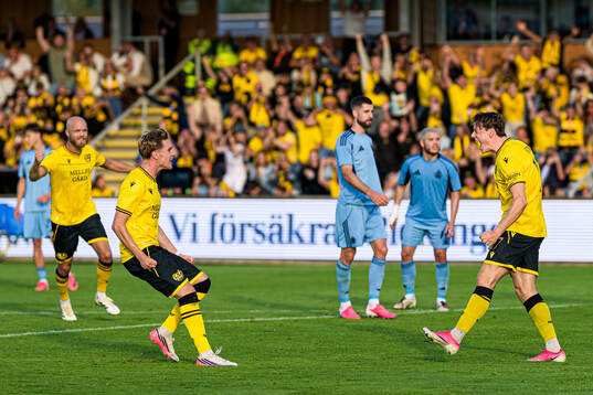 Elliot Stroud of Mjällby celebrates
