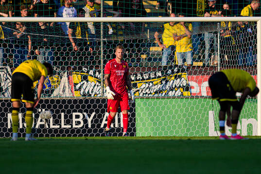 Goalkeeper Robin Wallinder of Mjällby looks dejected