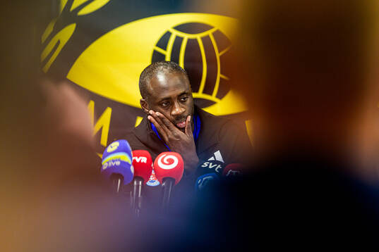 Coach Yaya Toure of Slovan Bratislava at the pressconference
