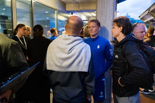 Sam Larsson of IFK Göteborg speaks to media outside the