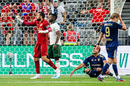 Goalkeeper Warner Hahn of Hammarby and Lamine Diaby-Fadiga