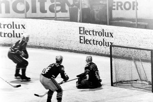 Pucken i mål bakom färjestads målvakt