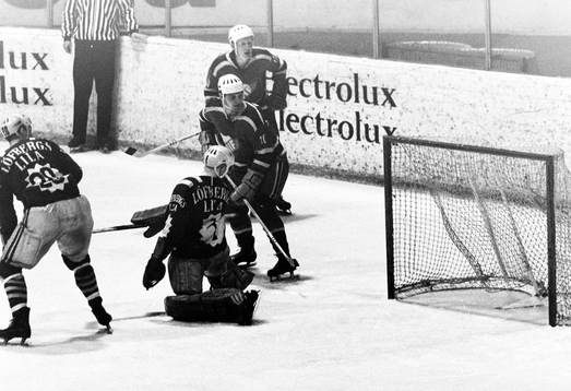 Pucken i mål bakom färjestads målvakt