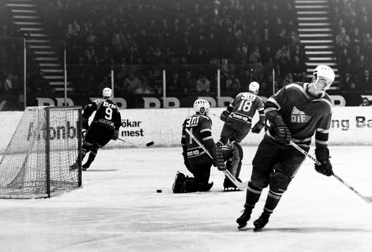 Pucken i mål bakom djurgårdens målvakt