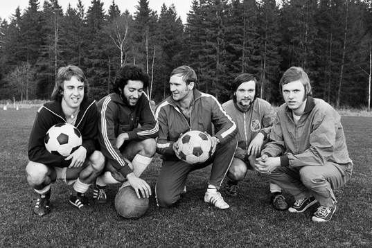 Fr. v Mats Nordgren, Alf Jönsson, Bert Wåhlin, tränare,