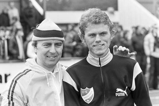 Hässleholms tränare Bo Nilsson och målskytten Sven