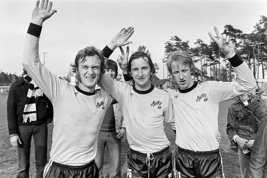 Mjällbys målskyttar Göran Edvinsson, Tommy Nordgren och