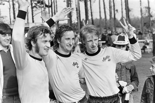 Mjällbys målskyttar Göran Edvinsson, Tommy Nordgren och