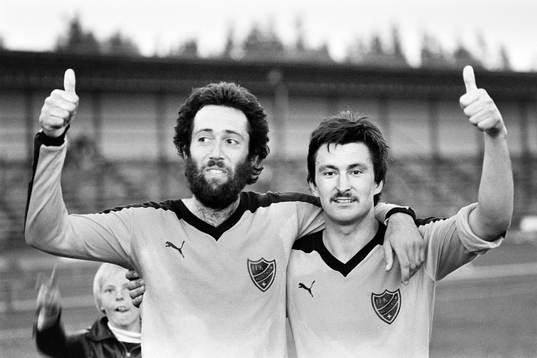 Hässleholms målskyttar Alf Jönsson och Lennart Nilsson