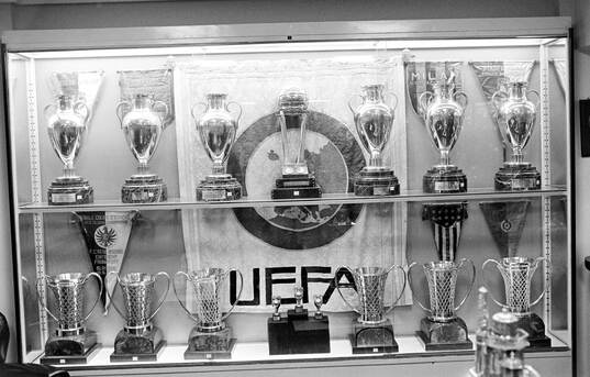 Real Madrids trophy room at Santiago Bernabeu stadium