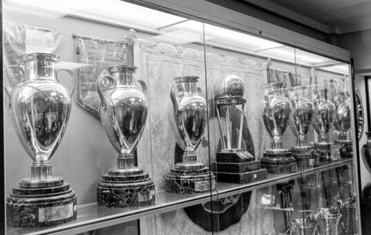 Real Madrids trophy room at Santiago Bernabeu stadium