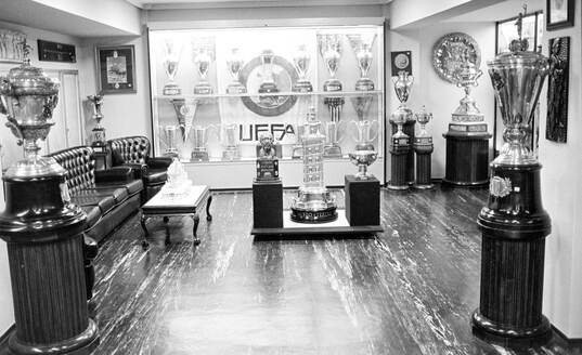 Real Madrids trophy room at Santiago Bernabeu stadium