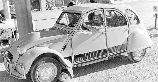 Hans Krankl outside Camp Nou in his car