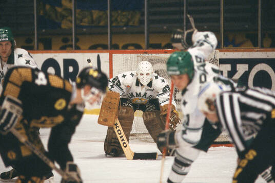 Goaltender Reino Sundberg of Hammarby in  Stockholm.