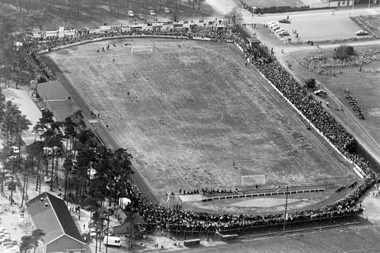 Allsvensk premiär för Mjällby. Flygbild över