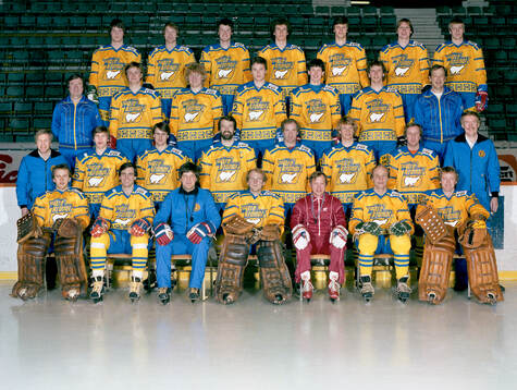 Players and team staff of Sweden pose for a team photo