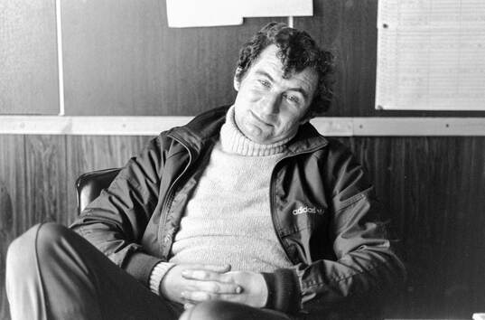 Manager David Pleat of Luton at his office