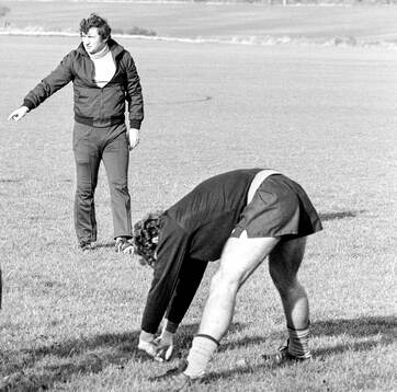 Manager David Pleat of Luton overseeing a training session