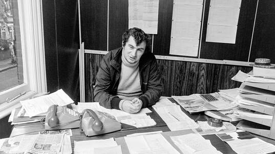 Manager David Pleat of Luton at his office