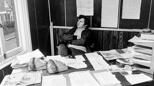 Manager David Pleat of Luton at his office