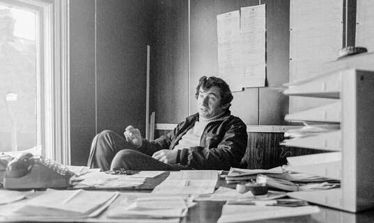 Manager David Pleat of Luton at his office