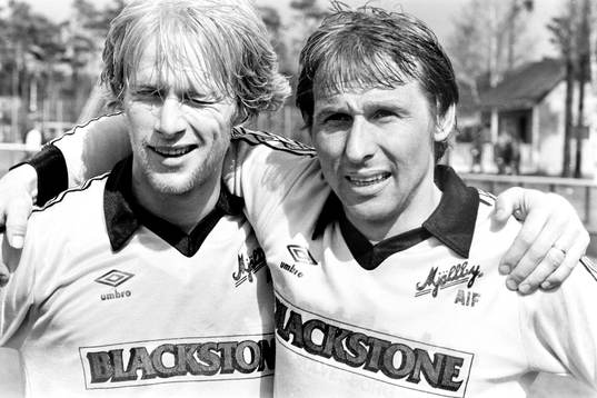Mjällbys målskyttar Lennart Weidenstolpe och Bo Andersson