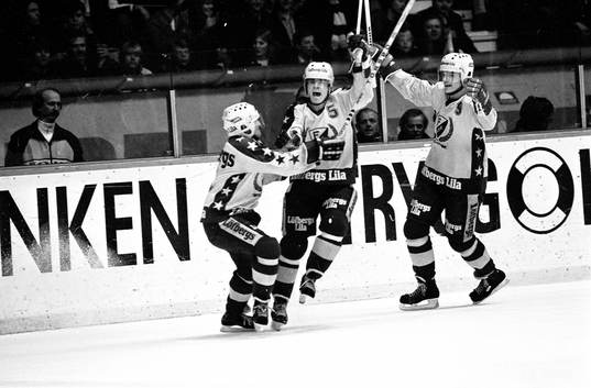 Tommy Samuelsson, Håkan Loob och Thomas Rundqvist,