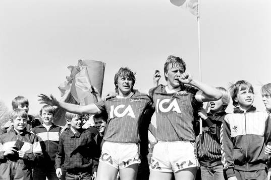 Halmstads målskyttar Peder Amberntsson och Sigge Johansson