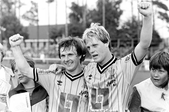 Mjällbys målskyttar Flemming Pehrson och Mikael