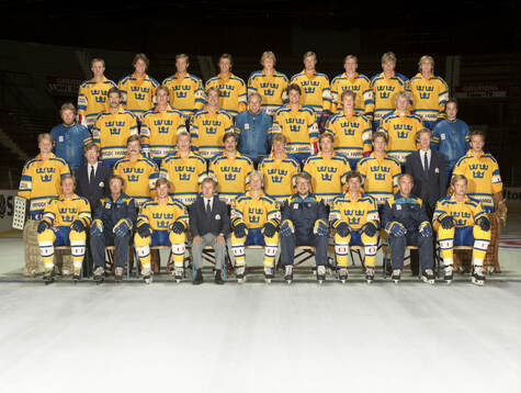 Players and team staff of Sweden pose for a team photo