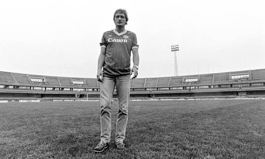 New signing Preben Elkjaer at stadium