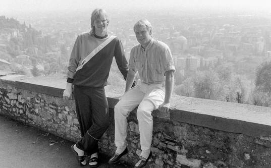 Glenn Strömberg and Lars Larsson of Atalanta in Bergamo