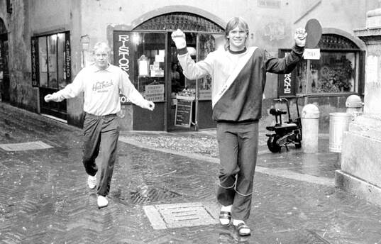 Lars Larsson and Glenn Stromberg of Atalanta in Bergamo
