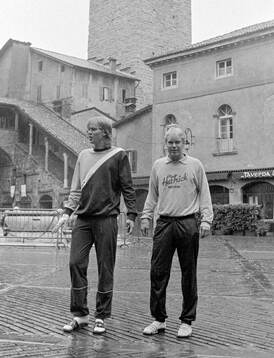 Lars Larsson and Glenn Stromberg of Atalanta in Bergamo
