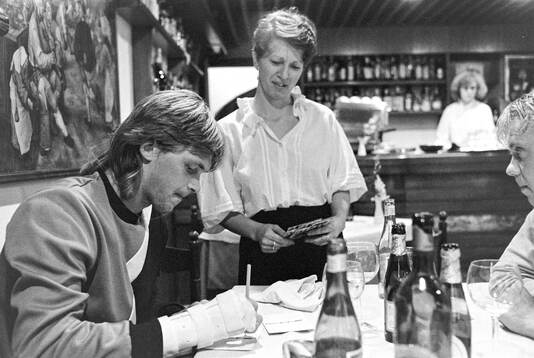 Lars Larsson and Glenn Stromberg of Atalanta at restaurant