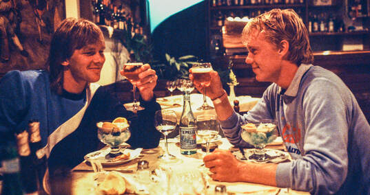 Lars Larsson and Glenn Stromberg of Atalanta at restaurant