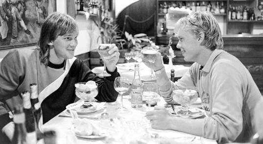 Lars Larsson and Glenn Stromberg of Atalanta at restaurant