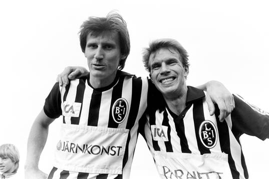 Landskronas målskyttar Per-Åke Theander och Tommy Larsson