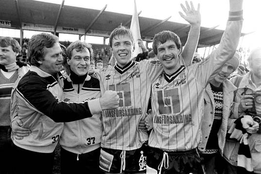 Mjällbys målskyttar Peter Stridfeldt och Lennart