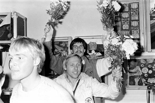 Sven-Bertil Andersson och Lennart Johansson jublar på